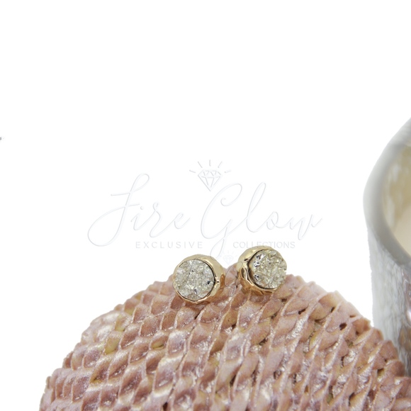 Gold Tone Stud Earrings In Gold Drusy / Druzy - Picture 5 of 6